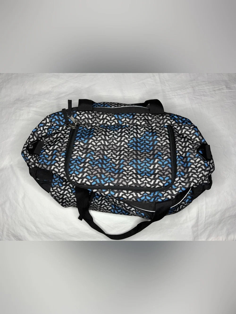 LL Bean Adventure Duffle Bag Small Geometric Blue Carry On Tote Gym EUC Retired